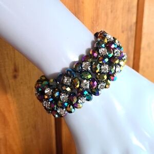 Aurora Borealis Coated Glass Bead Stretch Bracelet